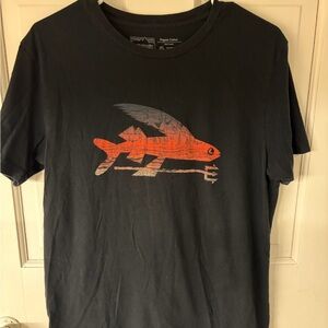 Patagonia Black Short-Sleeve Tee with Orange and Gray Fish Graphic